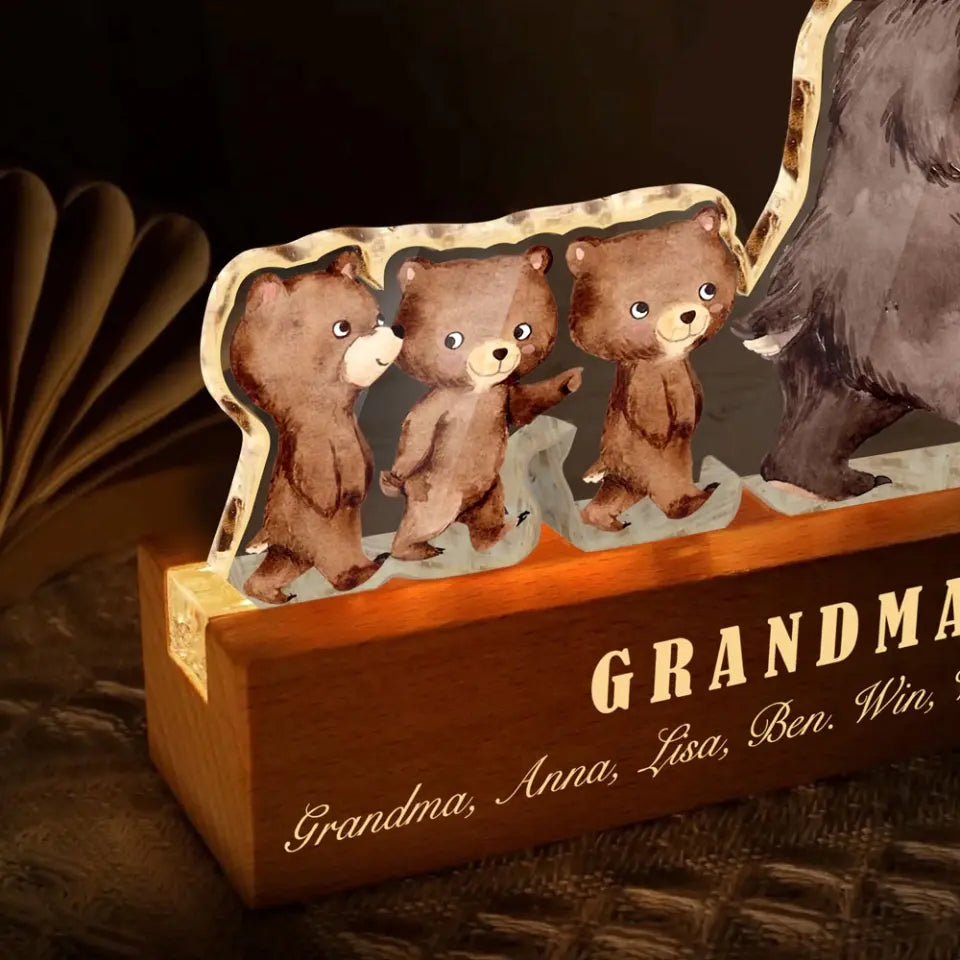 Personalized Grandma Bear & Kid Names LED Lamp Night Light Printed HN24848