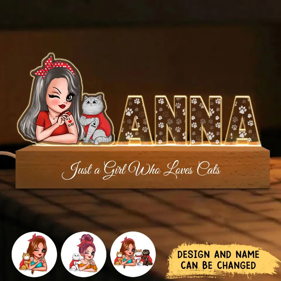 Personalized Cat Mom Just A Girl Who Loves Cats LED Lamp Night Light Printed LVA24850