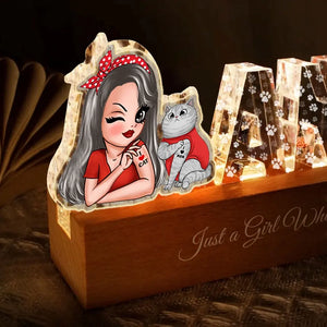 Personalized Cat Mom Just A Girl Who Loves Cats LED Lamp Night Light Printed LVA24850