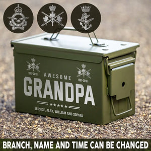 Personalized Awesome Grandpa Canadian Army Logo Custom Name & Served Time Ammo Box Printed QTHN24866