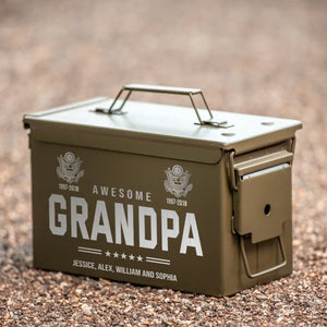 Personalized Awesome Grandpa US Army Logo Custom Name & Served Time Ammo Box Printed QTHN24866