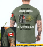 Personalized My Time In Unicorn Is Over But Being A Veteran Never Ends Canadian Veteran T-shirt Printed KH24868