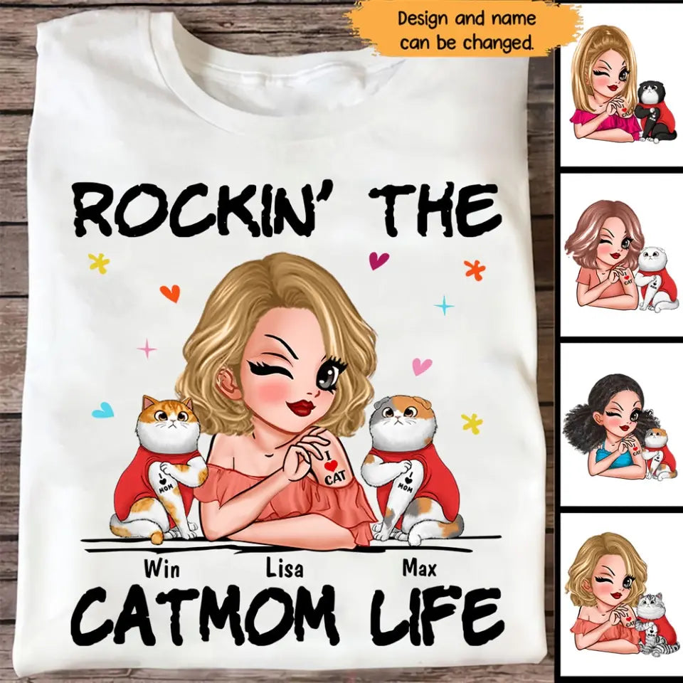 Personalized Rockin' The Catmom Life Cat Lovers Gift T-shirt Printed HN24877