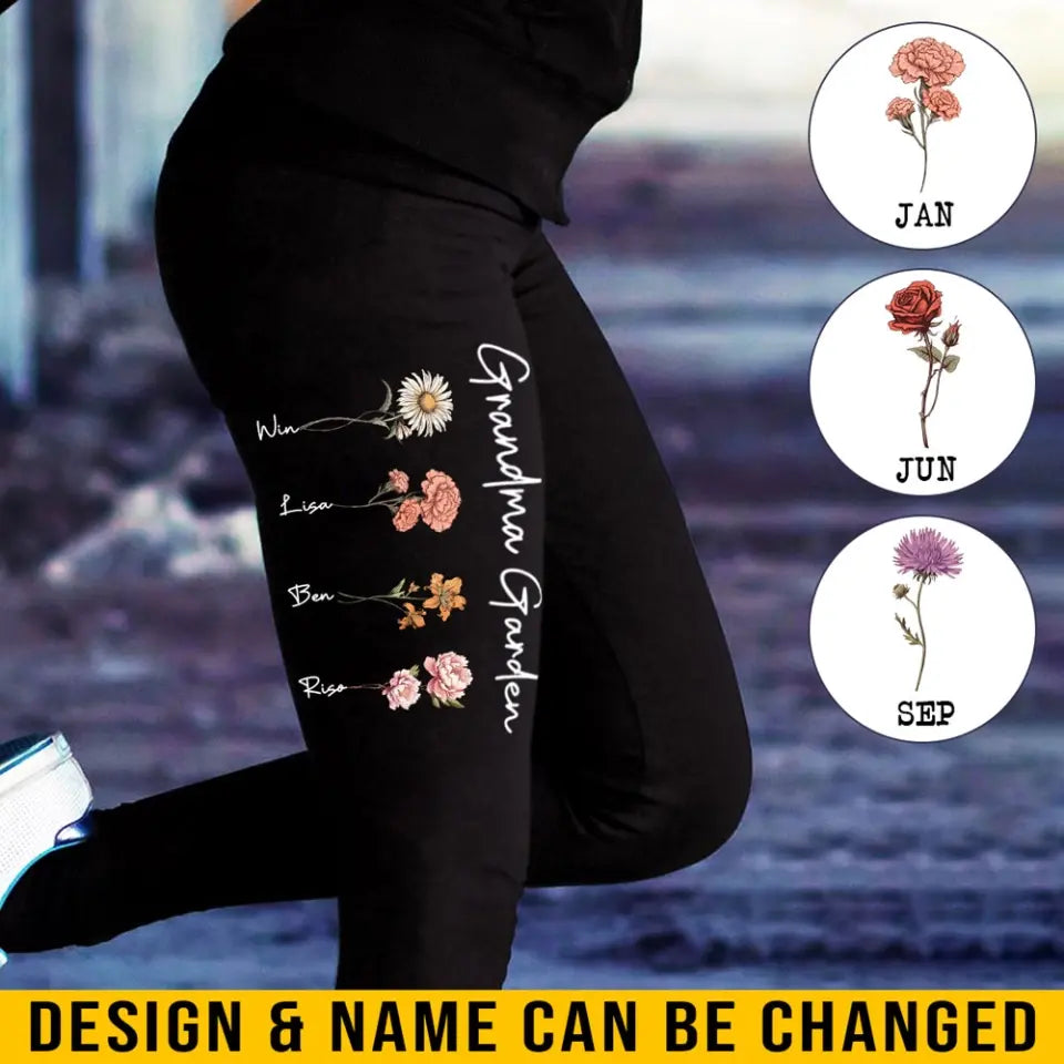Personalized Grandma Garden Flowers with Kid Names Legging Printed HN24906