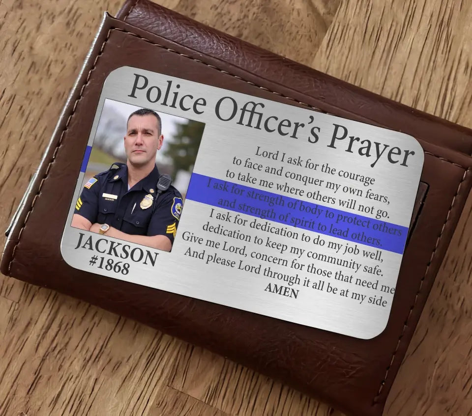 Personalized Upload Your Photo Police Officer's Prayer Custom Name & ID Aluminum Wallet Card Printed QTKH24938