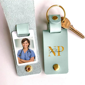 Personalized Upload Your Photo Nurse Job Title Custom Name Gift For Nurse Leather Keychain Printed HN24943