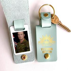 Personalized Upload Your Australian Veteran Photo Australian Army Logo Custom Name & Time Leather Keychain Printed VQ24948