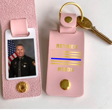 Personalized Upload Your Photo Retired US Police Custom ID Leather Keychain Printed KVH24950