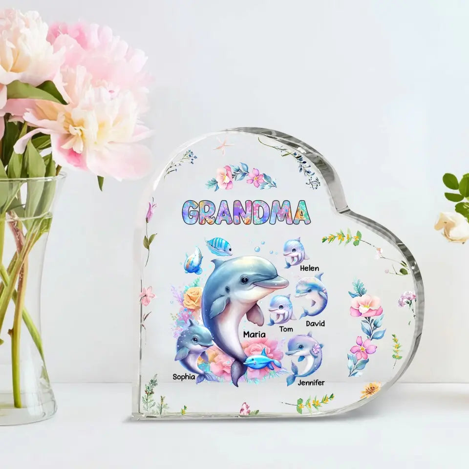 Personalized Grandma Dolphin with Kid Names Acrylic Plaque Printed LVA24951