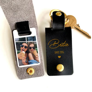 Personalized Upload Your Photo Gift For Bestie Leather Keychain Printed HN24954