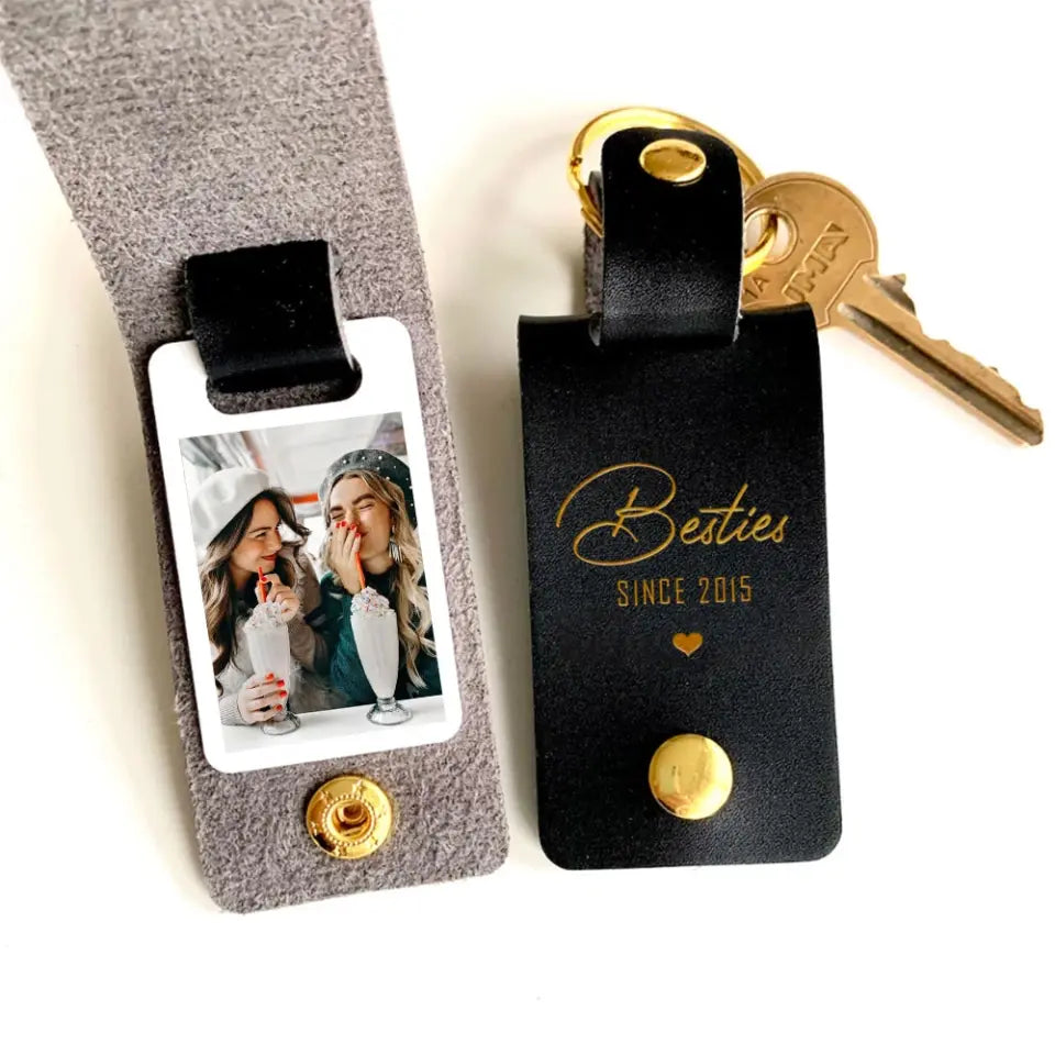 Personalized Upload Your Photo Gift For Bestie Leather Keychain Printed HN24954