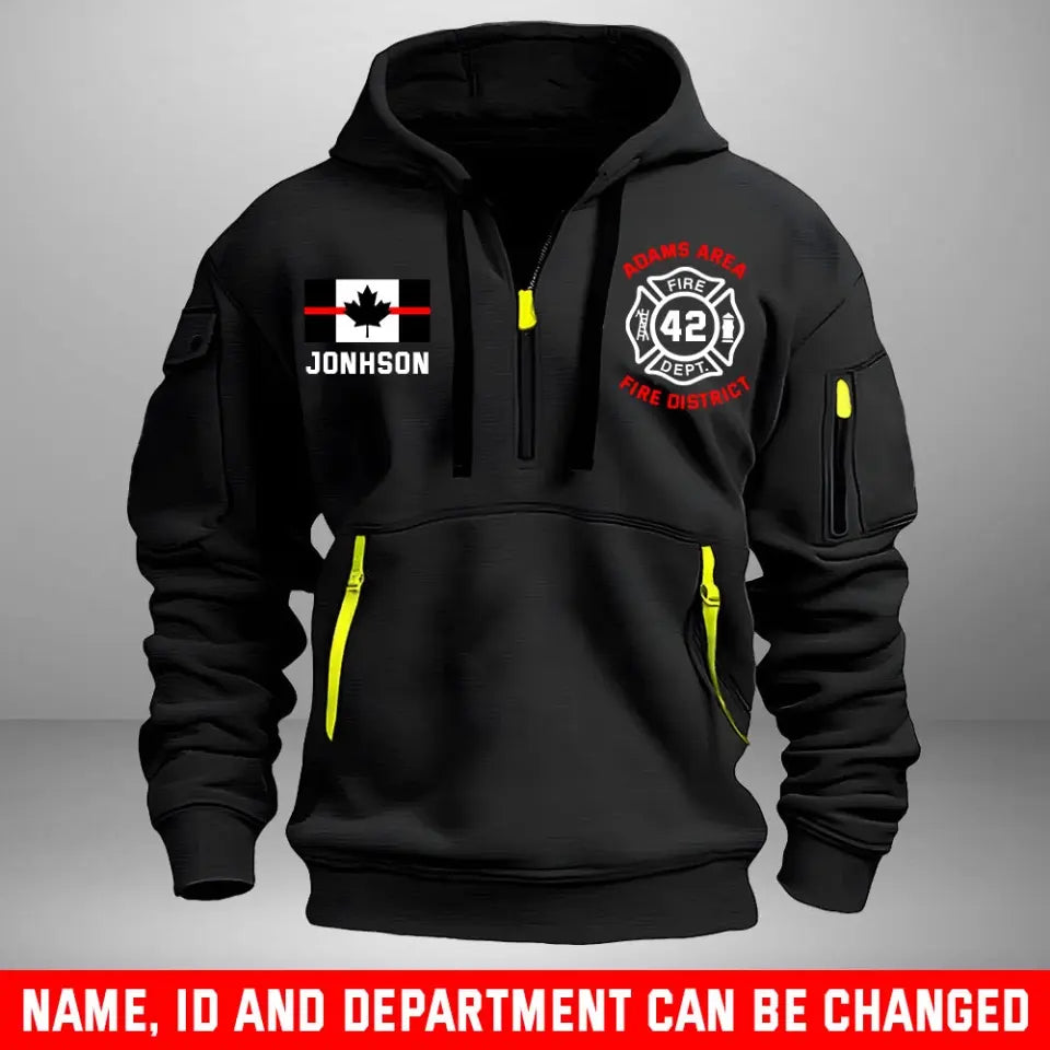 Personalized Canada Firefighter Flag Custom Name & Department Quarter Zip Hoodie 2D Printed HN24958