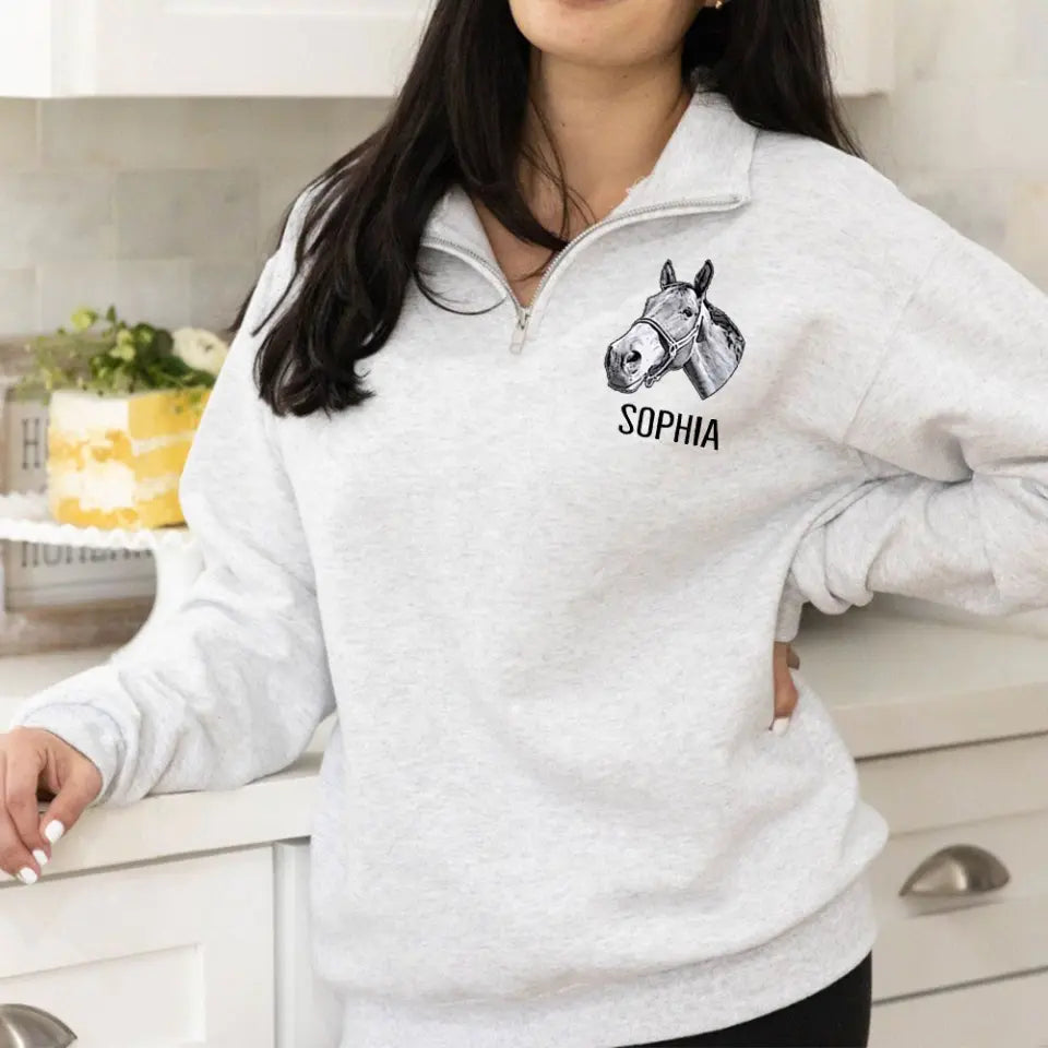 Personalized Upload Your Horse Photo Horse Lovers Gift Stand Collar Zipper Sweatshirt 3D Printed HN24990