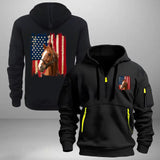 Personalized Upload Your Horse Photo US Flag Horse Lovers Gift Quarter Zip Hoodie 2D Printed HN241014