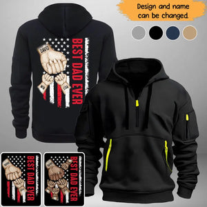 Personalized Best Dad Ever Hands with Kid Names Happy Father's Day Quarter Zip Hoodie 2D Printed HN241021