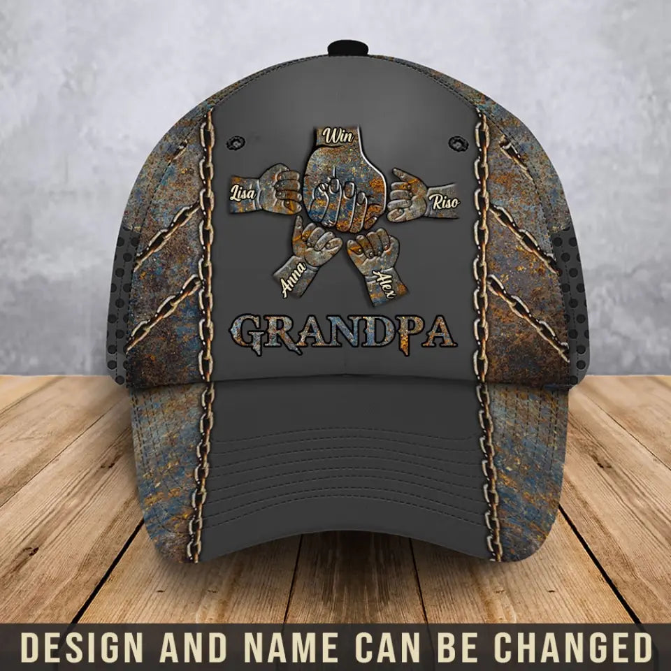 Personalized Grandpa Hands With Kid Names 3D Cap Printed HN241045