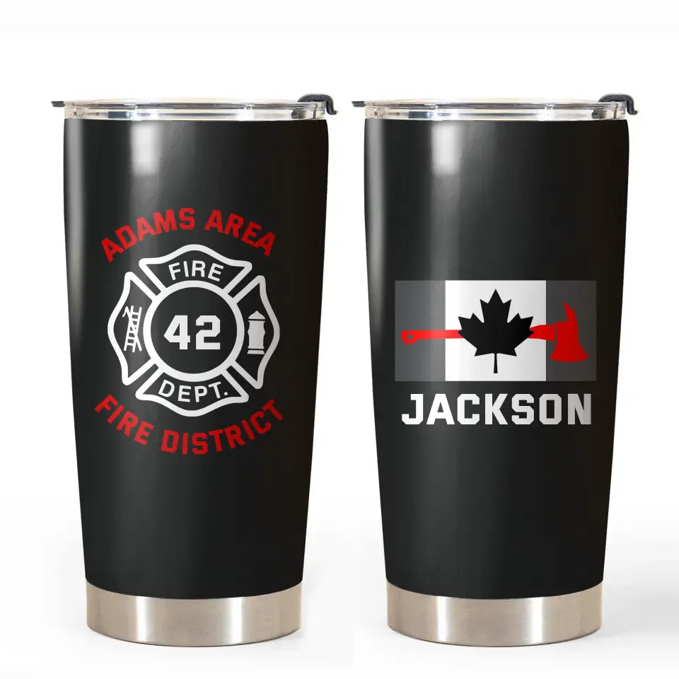 Personalized Canadian Firefighter Custom Name, Department & ID Tumbler Printed KVH241076