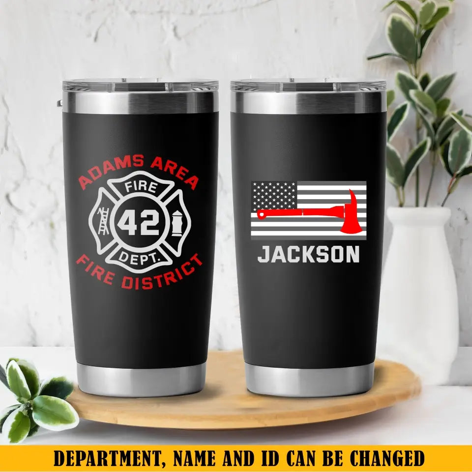 Personalized US Firefighter Custom Name, Department & ID Tumbler Printed KVH241076