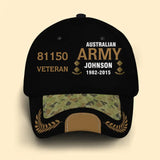 Personalized Australian Army Airforce Navy Veteran Rank Gold Custom ID, Name & Service Time Cap 3D Printed AHVQ241102