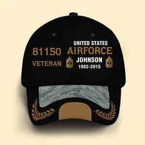 Personalized US Army Airforce Navy Veteran Rank Gold Custom ID, Name & Service Time Cap 3D Printed AHVQ241102