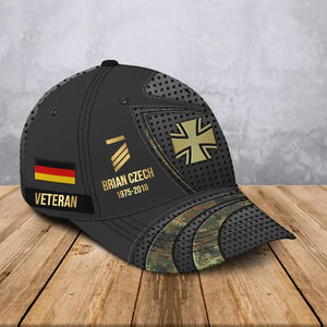 Personalized German Veteran Army Logo Rank Gold Custom Name & Time Cap 3D Printed AHVA241112