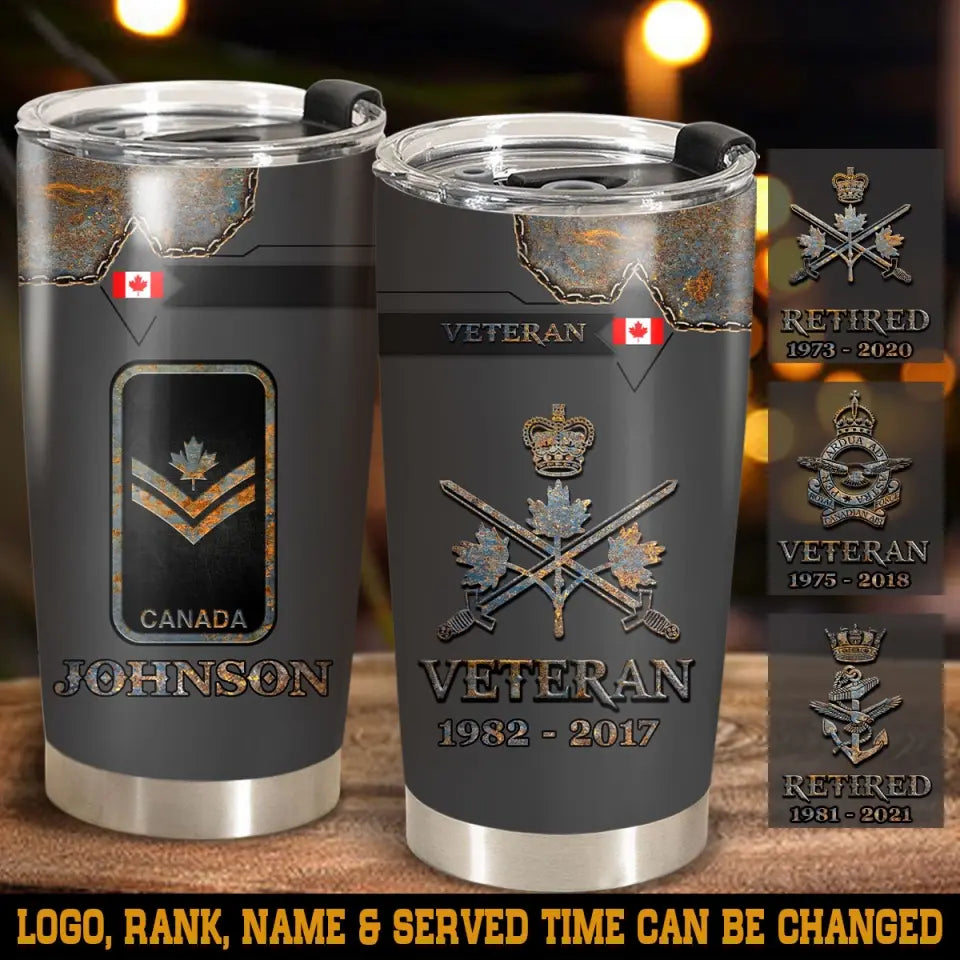 Personalized Canadian Army Logo US Veteran Custom Name & Time Tumbler Printed QTVQ241114
