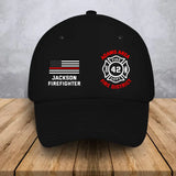Personalized US Firefighter Flag Custom Name, Department & ID Black Cap Printed QTHN241120