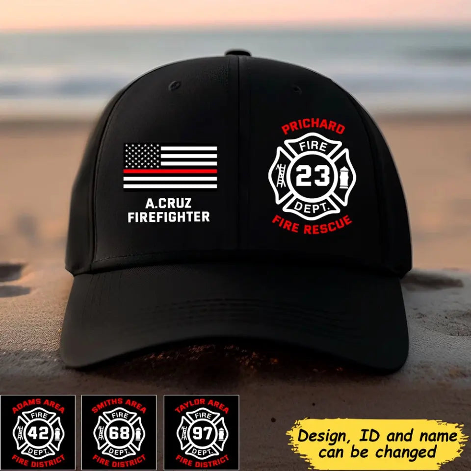 Personalized US Firefighter Flag Custom Name, Department & ID Black Cap Printed QTHN241120