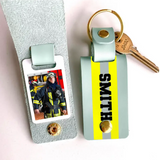 Personalized Upload Your Firefighter Photo Custom Name Leather Keychain Printed QTHN241140