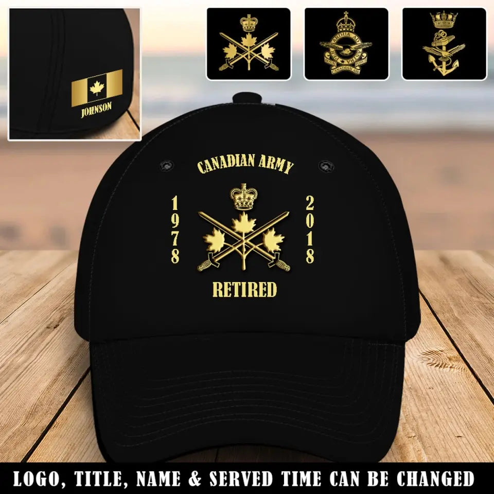 Personalized Canadian Veteran Branch Logo Custom Time & Name Black Cap Printed QTVQ241152