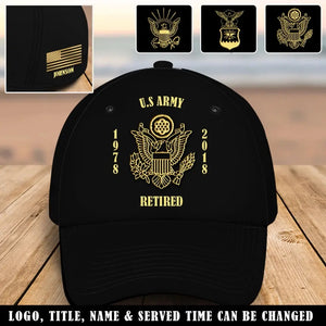 Personalized US Veteran Branch Logo Custom Time & Name Black Cap Printed QTVQ241152