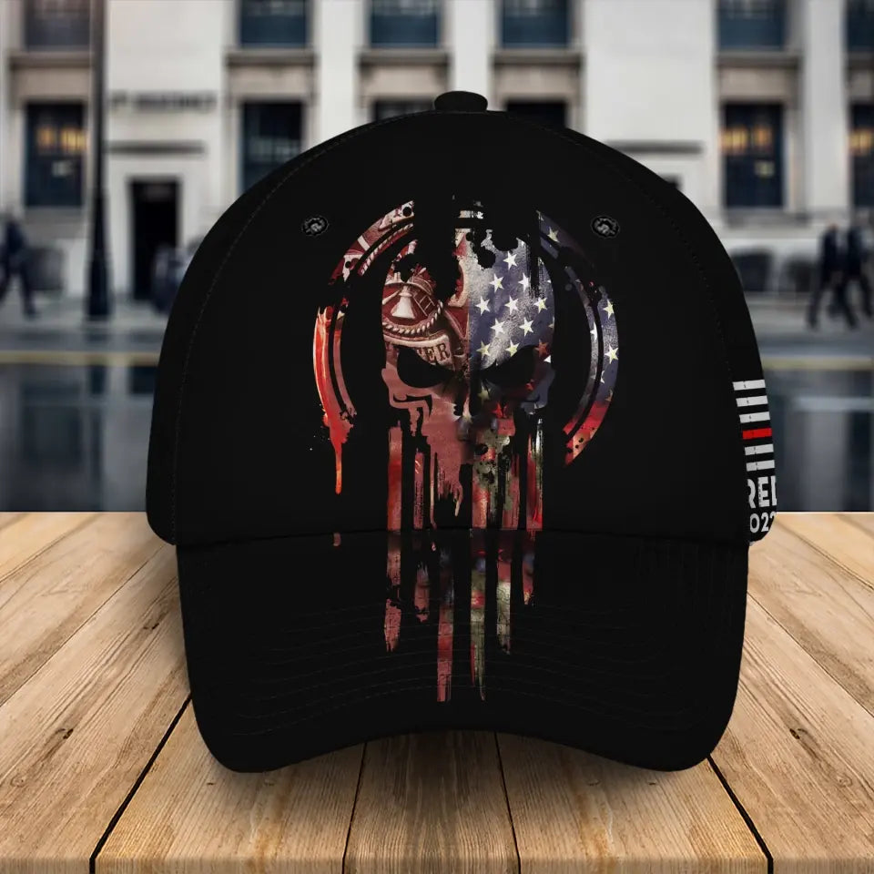 Personalized US Punisher Skull Retired US Firefighter Custom Time Cap 3D Printed QTKH241143
