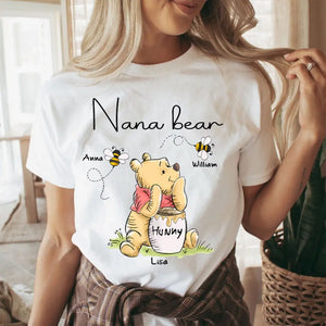 Personalized Auntie or Grandma Bear with Bees & Kid Names T-shirt Printed HN241153