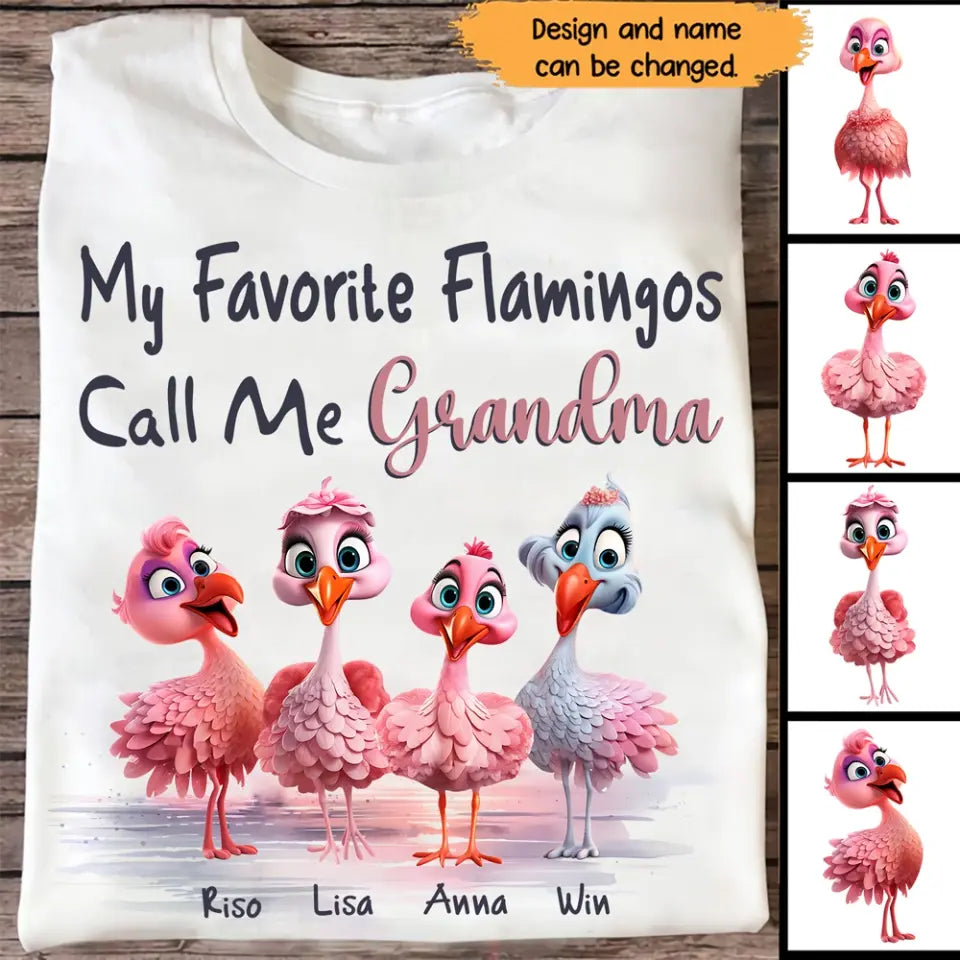 Personalized My Favorite Flamingos Call Me Grandma & Kid Names T-shirt Printed HN241145