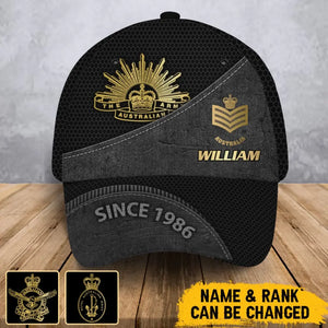 Personalized Australian Veteran Branch Logo Rank Gold Custom Name & Time Cap Printed AHVA241163