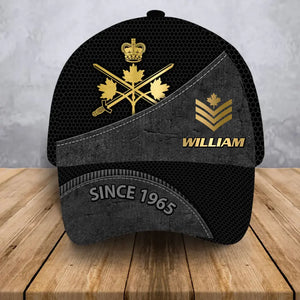 Personalized Canadian Veteran Branch Logo Rank Gold Custom Name & Time Cap Printed AHVA241163