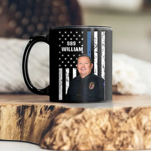 Personalized Upload Your Photo US Police Flag Custom Name & ID Black Mug Printed QTVQ241166