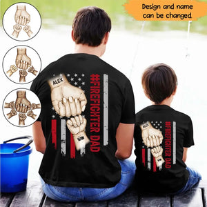 Personalized US Firefighter Dad Hands with Kid Names T-shirt Printed HN241194
