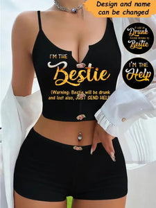 Personalized I'm The Besties Tank Top Placket Swimsuit Set Printed HN241233