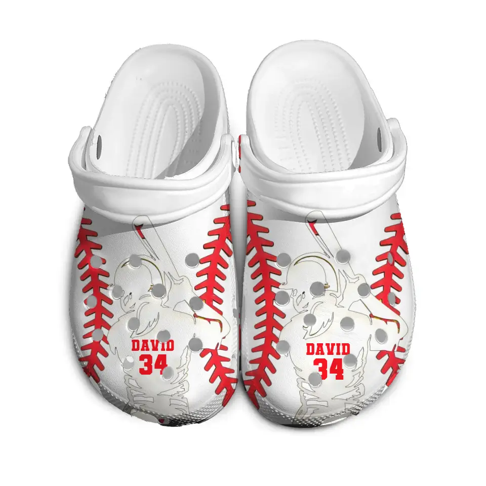 Personalized Baseball Player Custom Name & ID Clogs Slipper Shoes Printed QTKH241222
