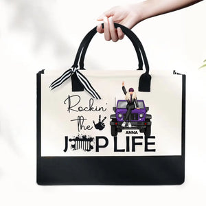 Personalized Rockin' The Jeep Life Jeep Girl Custom Name Women's Tote Bag Canvas Bag Beach Bag Printed KVH241254