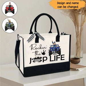 Personalized Rockin' The Jeep Life Jeep Girl Custom Name Women's Tote Bag Canvas Bag Beach Bag Printed KVH241254
