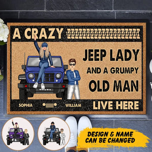 Personalized Jeep Lady And A Grumpy Old Man Live Here Couple Jeep Doormat Printed KVH241384