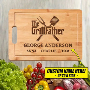 Personalized The Grillfather Chef Gift For Dad Wood Cutting Board Printed QTVA241391