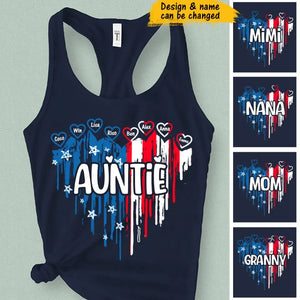 Personalized Aunt US Flag Heart & Kid Names  Independence Day 4th July Women's Ideal Racerback Tank Printed HN241393