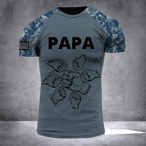 Personalized Papa Grandkids Hands & Kid Names 3D T-shirt Printed VQ241439