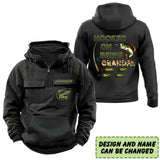 Personalized Hooked On Being Grandpa Fishing & Kid Names American Retro Hooded Sweatshirt Printed HN241468