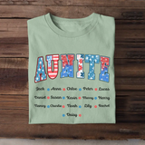 Personalized US Auntie Flowers & Kid Names Independence Day 4th July T-shirt Printed HN241536