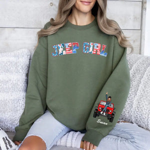 Personalized US Jeep Girl Custom Name Independence Day 4th July Sweatshirt Printed VQ241538