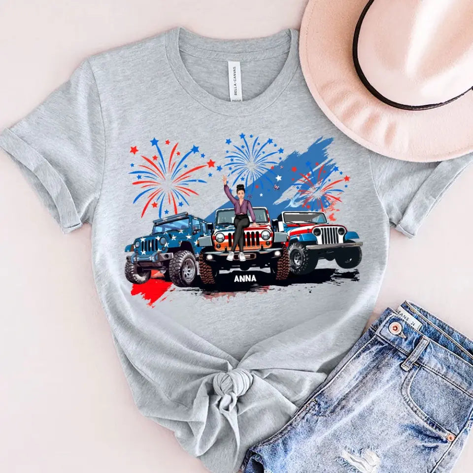 Personalized US Jeep Girl Custom Name Independence Day 4th July Gift T-shirt Printed HN241560